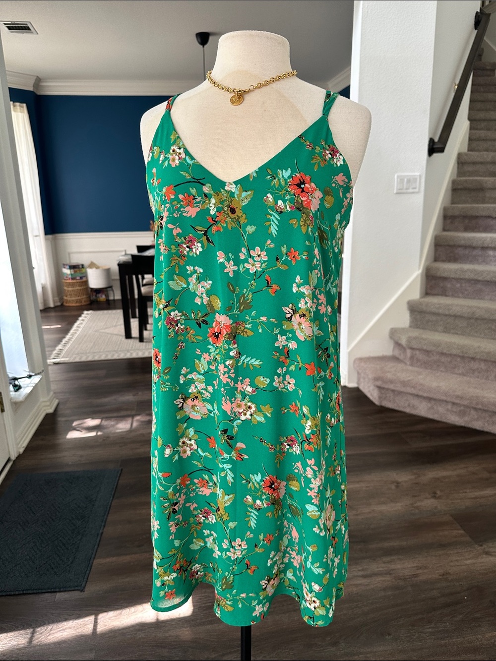 Green Floral V-Neck Slip Dress